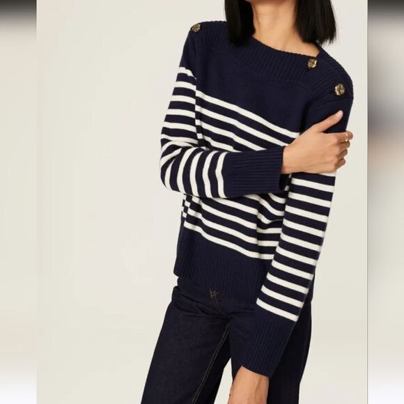 Tara Jarmon Blue and White Crew Neck Sweater - Picture 3 of 10